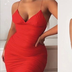 Red Mini Dress with Flattering Ruching